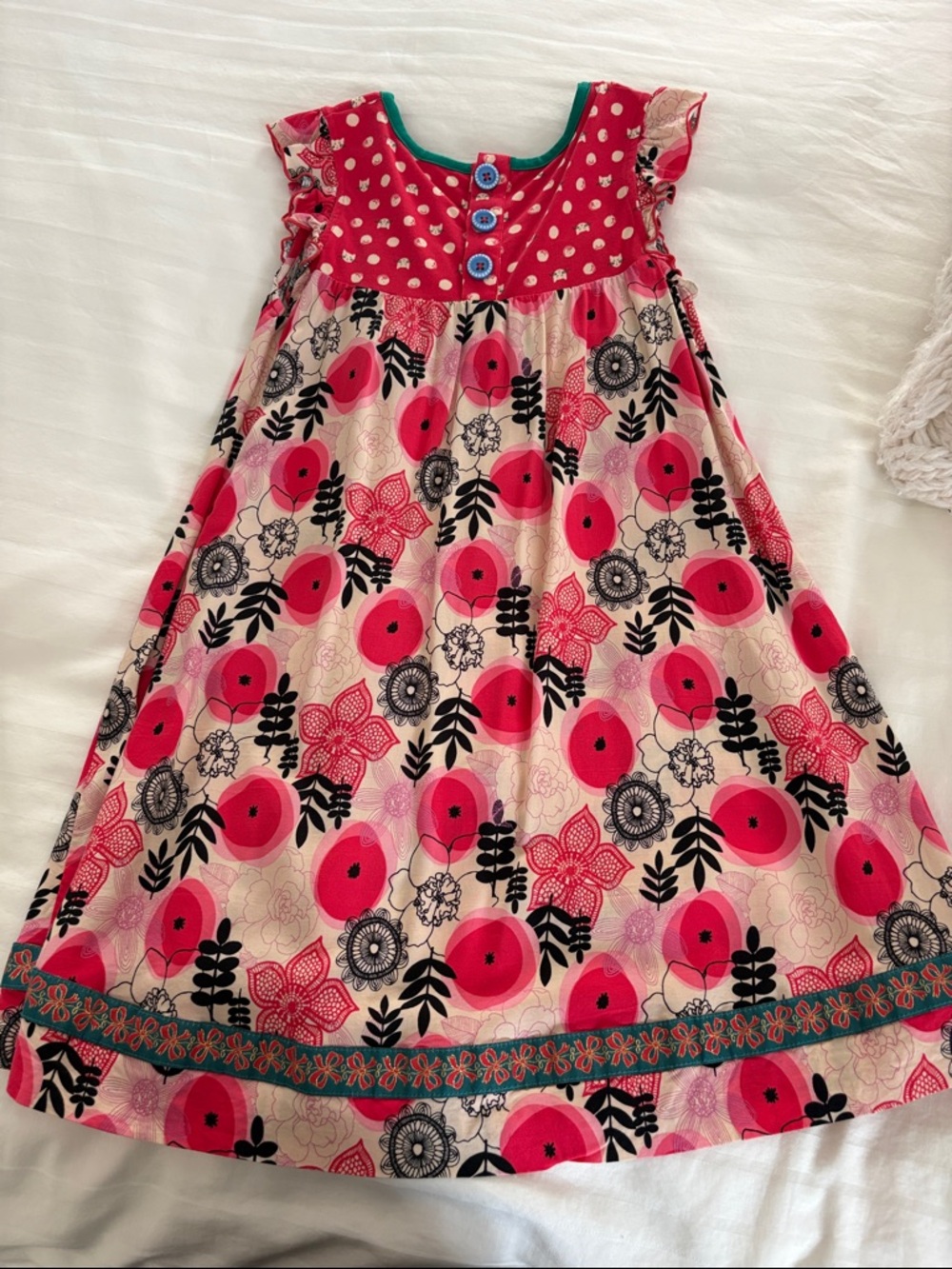 Matilda Jane Girls' Red-Pink Floral Cotton Dress with Button Yoke